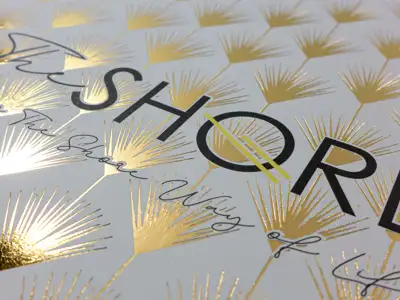 6-page folder for real estate presentation with hot foil stamping metallic gold (detailed view)