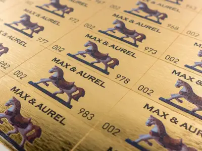 Security stickers in metallic gold with sequential numbering