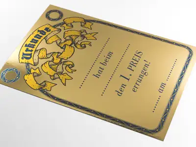 Urkunde gedruckt auf simsa Metalpaper Gold glänzend