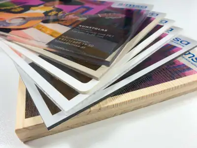 UV inkjet digital print on various materials (thin foil, acrylic glass, wooden board)