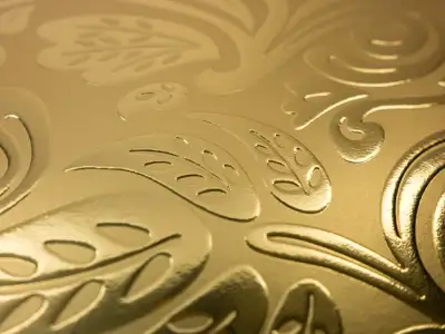 Hochprägung mit Glanzlackeffekt, auf echtmetallischem Papier simsa MetalPaper Gold Satin
