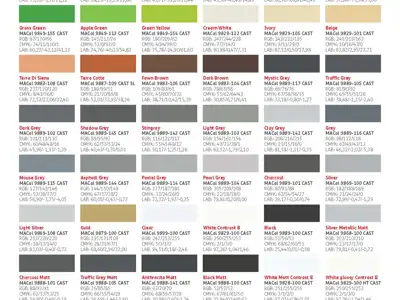 Große Auswahl an erhältlichen Buntfarben für Klebeschriften und Klebelogos (Folienschnitt)