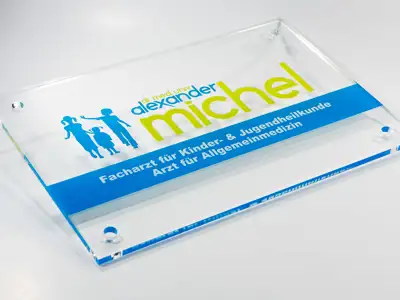Acrylic door sign, printed on the back with white backing (backglass)