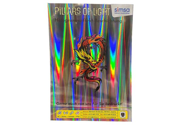 Poster gedruckt auf Hologrammeffekt-Papier mit Längsstreifen Silber Regenbogenfarben