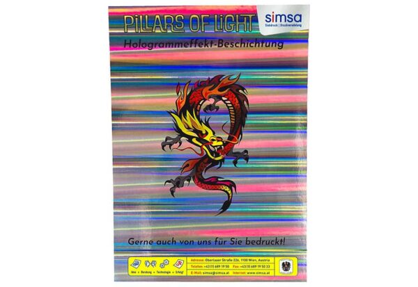 Poster gedruckt auf Hologrammeffekt-Papier mit Querstreifen Silber Regenbogenfarben