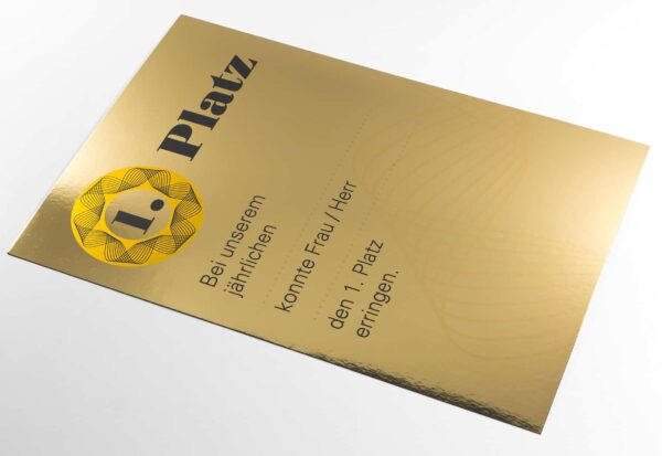 Urkunde aus Goldkarton matt Metalpaper