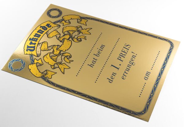 Urkunde aus Goldkarton glänzend Metalpaper