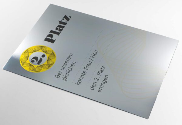 Urkunde aus mattem Silberkarton Metalpaper Satin