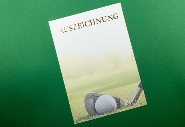 Auszeichnung Vordruck Golf, Gold Reliefprägung, DIN A4