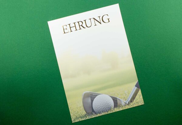 Ehrung Vordruck Golf, Gold Reliefprägung, DIN A4