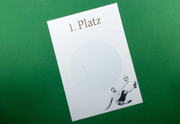 Urkundenvordruck Fussball 1. Platz, Gold Reliefprägung DIN A4