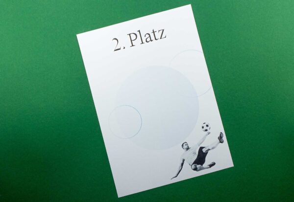 Urkundenvordruck Fussball 2. Platz, Silber Reliefprägung, DIN A4
