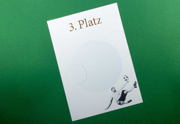 Urkundenvordruck Fussball 3. Platz, Bronze Reliefprägung, DIN A4
