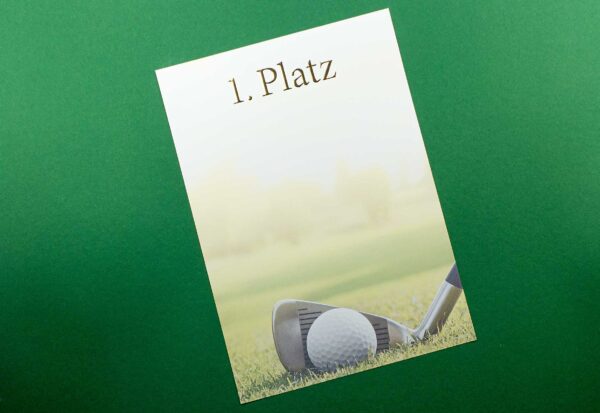 Urkundenvordruck Golf 1. Platz, Gold Reliefprägung DIN A4