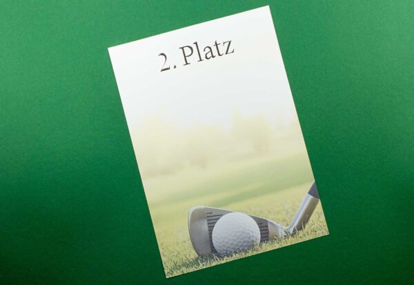 Urkundenvordruck Golf 2. Platz, Silber Reliefprägung, DIN A4