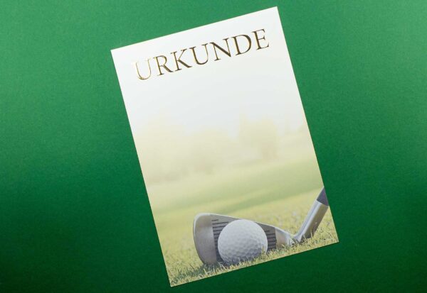 Urkunde Vordruck Golf, Gold Reliefprägung, DIN A4