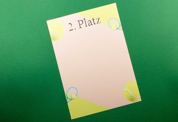 Urkundenvordruck Tennis 2. Platz, Silber Reliefprägung, DIN A4