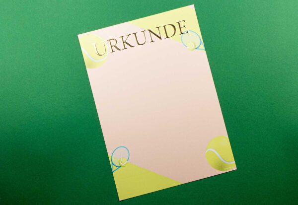 Urkunde Vordruck Tennis, Gold Reliefprägung, DIN A4